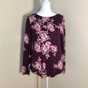 CHICOS Pink Purple Long Sleeve Sweater Top Floral Winter SZ  XS 2P Pullover